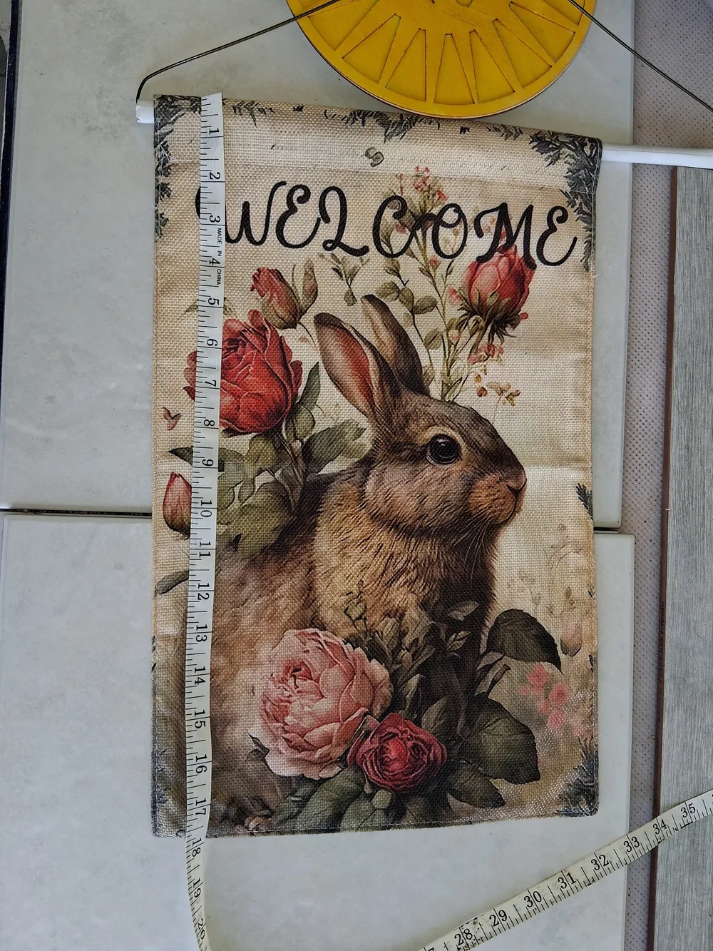 Welcome Bunny Floral Garden Flag - Brown and Pink